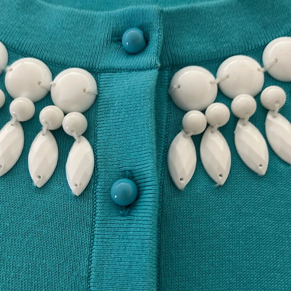 Kate Spade women’s medium button-down sweater teal beaded neckline 3/4 sleeves - Picture 6 of 11
